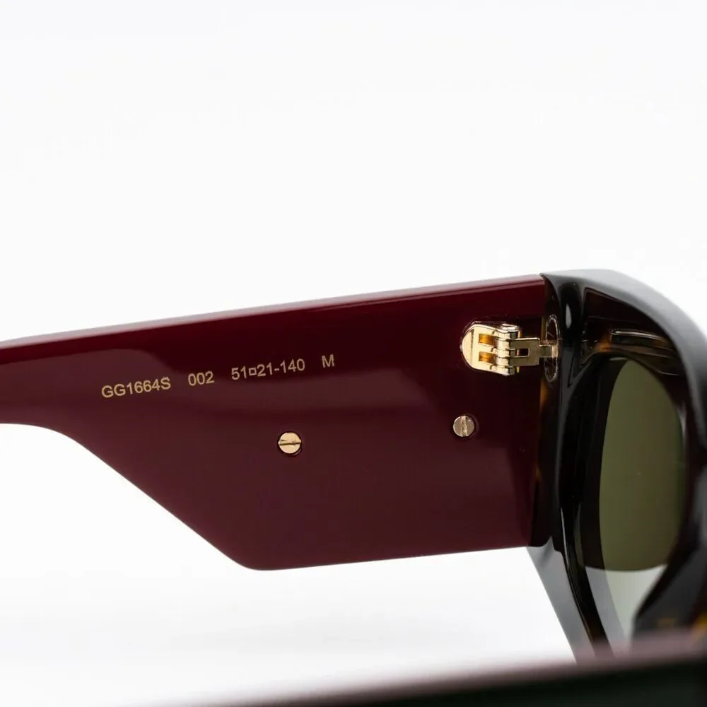 NEW Gucci GG1664S 002 Havana Red Green Rectangle Unisex Sunglasses